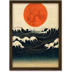 Artery8 Minimalist Large Orange Moon Over Ocean Waves Ukiyo-e Style Artwork Framed Wall Art Print A4 in Brown Brown Artery8 Minimalist Large Orange Moon Over Ocean Waves Ukiyo-e Style Artwork Framed Wall Art Print A4 in Brown Brown