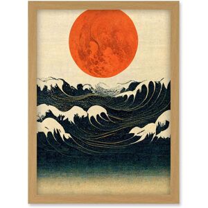 Artery8 Minimalist Large Orange Moon Over Ocean Waves Ukiyo-e Style Artwork Framed Wall Art Print A4 in Light Oak Light Oak Artery8 Minimalist Large Orange Moon Over Ocean Waves Ukiyo-e Style Artwork Framed Wall Art Print A4 in Light Oak Light Oak