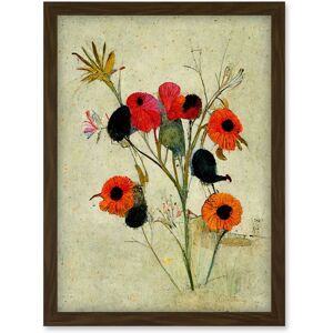 Artery8 Poppy Flowers A4 Brown frame Art Print Artery8 Poppy Flowers A4 Brown frame Art Print