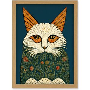 Artery8 Melancholy Moggie Cat Illustration William Morris Style Teal Gold Artwork Framed Wall Art Print A4 in Light Oak Light Oak Artery8 Melancholy Moggie Cat Illustration William Morris Style Teal Gold Artwork Framed Wall Art Print A4 in Light Oak Light Oak