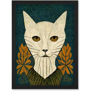 Artery8 Elegant Cat Illustration William Morris Style Teal Mustard Artwork Framed Wall Art Print A4 in Black Black Artery8 Elegant Cat Illustration William Morris Style Teal Mustard Artwork Framed Wall Art Print A4 in Black Black