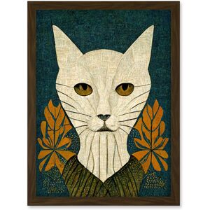 Artery8 Elegant Cat Illustration William Morris Style Teal Mustard Artwork Framed Wall Art Print A4 in Brown Brown Artery8 Elegant Cat Illustration William Morris Style Teal Mustard Artwork Framed Wall Art Print A4 in Brown Brown