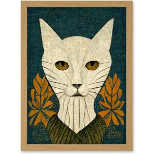 Artery8 - Elegant Cat Illustration - William Morris Style - Teal Mustard - Art Print Artery8 - Elegant Cat Illustration - William Morris Style - Teal Mustard - Art Print