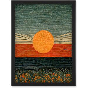 Artery8 William Morris Style Sunrise Over Sea Abstract Artwork Framed Wall Art Print A4 in Black Black Artery8 William Morris Style Sunrise Over Sea Abstract Artwork Framed Wall Art Print A4 in Black Black