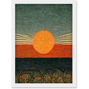 Artery8 William Morris Style Sunrise Over Sea Abstract Artwork Framed Wall Art Print A4 in White White Artery8 William Morris Style Sunrise Over Sea Abstract Artwork Framed Wall Art Print A4 in White White
