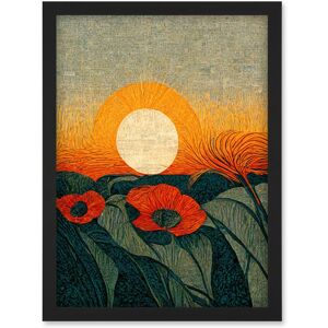 Artery8 Abstract Sunrise Over Poppy Meadow William Morris Style Artwork Framed Wall Art Print A4 in Black Black Artery8 Abstract Sunrise Over Poppy Meadow William Morris Style Artwork Framed Wall Art Print A4 in Black Black