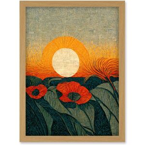 Artery8 Abstract Sunrise Over Poppy Meadow William Morris Style Artwork Framed Wall Art Print A4 in Light Oak Light Oak Artery8 Abstract Sunrise Over Poppy Meadow William Morris Style Artwork Framed Wall Art Print A4 in Light Oak Light Oak