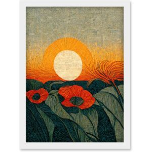Artery8 Abstract Sunrise Over Poppy Meadow William Morris Style Artwork Framed Wall Art Print A4 in White White Artery8 Abstract Sunrise Over Poppy Meadow William Morris Style Artwork Framed Wall Art Print A4 in White White