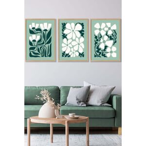 ARTZE Set of 3 Oak Framed Green & White Boho Abstract Floral Wall Art Size: W33 cm x H45 cm x D20mm Green W33 cm x H45 cm x D20mm ARTZE Set of 3 Oak Framed Green & White Boho Abstract Floral Wall Art Size: W33 cm x H45 cm x D20mm Green W33 cm x H45 cm x D20mm