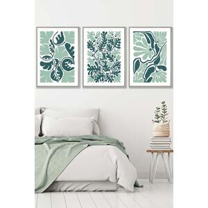 ARTZE Set of 3 Light Grey Framed Boho Abstract Green & White Floral Wall Art Size: W45 cm x H62 cm x D20mm Green W45 cm x H62 cm x D20mm ARTZE Set of 3 Light Grey Framed Boho Abstract Green & White Floral Wall Art Size: W45 cm x H62 cm x D20mm Green W45 cm x H62 cm x D20mm