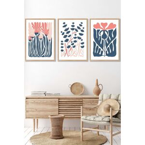 ARTZE Set of 3 Oak Framed Boho Abstract Blue & Pink Floral Wall Art in Navy Size: W33 cm x H45 cm x D20mm Navy W33 cm x H45 cm x D20mm ARTZE Set of 3 Oak Framed Boho Abstract Blue & Pink Floral Wall Art in Navy Size: W33 cm x H45 cm x D20mm Navy W33 cm x H45 cm x D20mm
