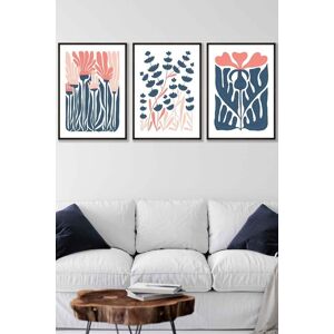 ARTZE Set of 3 Black Framed Boho Abstract Blue & Pink Floral Wall Art in Navy Size: W45 cm x H62 cm x D20mm Navy W45 cm x H62 cm x D20mm ARTZE Set of 3 Black Framed Boho Abstract Blue & Pink Floral Wall Art in Navy Size: W45 cm x H62 cm x D20mm Navy W45 cm x H62 cm x D20mm