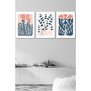 ARTZE Set of 3 White Framed Boho Abstract Blue & Pink Floral Wall Art in Navy Size: W45 cm x H62 cm x D20mm Navy W45 cm x H62 cm x D20mm ARTZE Set of 3 White Framed Boho Abstract Blue & Pink Floral Wall Art in Navy Size: W45 cm x H62 cm x D20mm Navy W45 cm x H62 cm x D20mm