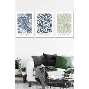 ARTZE Set of 3 White Framed Blue & Green William Morris Vintage Floral Wall Art in Mid Blue Size: W33 cm x H45 cm x D20mm Mid Blue W33 cm x H45 cm x D20mm ARTZE Set of 3 White Framed Blue & Green William Morris Vintage Floral Wall Art in Mid Blue Size: W33 cm x H45 cm x D20mm Mid Blue W33 cm x H45 cm x D20mm