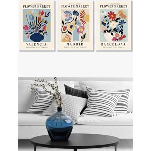 ARTZE Set of 3 White Framed Flower Market Barcelona Exhibition in Bright Colours Wall Art Size: W33 cm x H45 cm x D20mm Multicolor W33 cm x H45 cm x D20mm ARTZE Set of 3 White Framed Flower Market Barcelona Exhibition in Bright Colours Wall Art Size: W33 cm x H45 cm x D20mm Multicolor W33 cm x H45 cm x D20mm