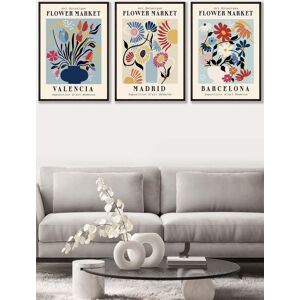 ARTZE Set of 3 Black Framed Flower Market Barcelona Exhibition in Bright Colours Wall Art Size: W45 cm x H62 cm x D20mm Multicolor W45 cm x H62 cm x D20mm ARTZE Set of 3 Black Framed Flower Market Barcelona Exhibition in Bright Colours Wall Art Size: W45 cm x H62 cm x D20mm Multicolor W45 cm x H62 cm x D20mm