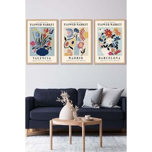 ARTZE Set of 3 Oak Framed Flower Market Barcelona Exhibition in Bright Colours Wall Art Size: W45 cm x H62 cm x D20mm Multicolor W45 cm x H62 cm x D20mm ARTZE Set of 3 Oak Framed Flower Market Barcelona Exhibition in Bright Colours Wall Art Size: W45 cm x H62 cm x D20mm Multicolor W45 cm x H62 cm x D20mm