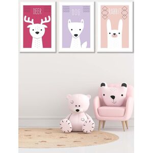 ARTZE Women's Scandi Nursery Forest Animals Pink Lilac Framed Wall Art - Medium in White Size: W45 cm x H62 cm x D20mm White W45 cm x H62 cm x D20mm ARTZE Women's Scandi Nursery Forest Animals Pink Lilac Framed Wall Art - Medium in White Size: W45 cm x H62 cm x D20mm White W45 cm x H62 cm x D20mm
