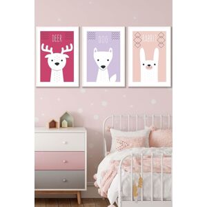 ARTZE Women's Scandi Nursery Forest Animals Pink Lilac Framed Wall Art - Large in White Size: W53 cm x H73 cm x D20mm White W53 cm x H73 cm x D20mm ARTZE Women's Scandi Nursery Forest Animals Pink Lilac Framed Wall Art - Large in White Size: W53 cm x H73 cm x D20mm White W53 cm x H73 cm x D20mm