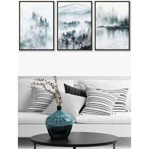 ARTZE Set of 3 Black Framed Teal Blue Abstract Forest Lake Wall Art Size: W33 cm x H45 cm x D20mm Teal W33 cm x H45 cm x D20mm ARTZE Set of 3 Black Framed Teal Blue Abstract Forest Lake Wall Art Size: W33 cm x H45 cm x D20mm Teal W33 cm x H45 cm x D20mm