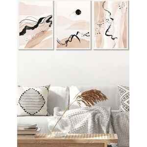 ARTZE Set of 3 White Framed Beige Black Abstract Mountain Contours Wall Art Size: W33 cm x H45 cm x D20mm Beige W33 cm x H45 cm x D20mm ARTZE Set of 3 White Framed Beige Black Abstract Mountain Contours Wall Art Size: W33 cm x H45 cm x D20mm Beige W33 cm x H45 cm x D20mm