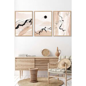 ARTZE Set of 3 Oak Framed Beige Black Abstract Mountain Contours Wall Art Size: W33 cm x H45 cm x D20mm Beige W33 cm x H45 cm x D20mm ARTZE Set of 3 Oak Framed Beige Black Abstract Mountain Contours Wall Art Size: W33 cm x H45 cm x D20mm Beige W33 cm x H45 cm x D20mm