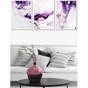 ARTZE Set of 3 White Framed Purple Pink Abstract Ocean Waves Wall Art Size: W53 cm x H73 cm x D20mm Purple W53 cm x H73 cm x D20mm ARTZE Set of 3 White Framed Purple Pink Abstract Ocean Waves Wall Art Size: W53 cm x H73 cm x D20mm Purple W53 cm x H73 cm x D20mm