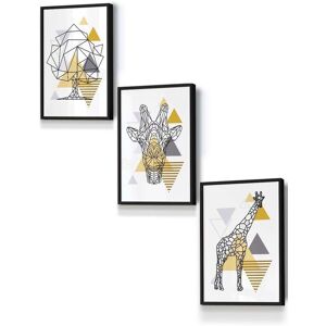 ARTZE Geometric Line Art Yellow Giraffe Tree Set Framed Wall Art - Small in Black Size: W33 cm x H45 cm x D20mm Black W33 cm x H45 cm x D20mm ARTZE Geometric Line Art Yellow Giraffe Tree Set Framed Wall Art - Small in Black Size: W33 cm x H45 cm x D20mm Black W33 cm x H45 cm x D20mm