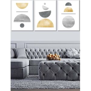 ARTZE Golden Yellow & Grey Abstract Mid Century Geometric Framed Wall Art - Large in White Size: W53 cm x H73 cm x D20mm White W53 cm x H73 cm x D20mm ARTZE Golden Yellow & Grey Abstract Mid Century Geometric Framed Wall Art - Large in White Size: W53 cm x H73 cm x D20mm White W53 cm x H73 cm x D20mm