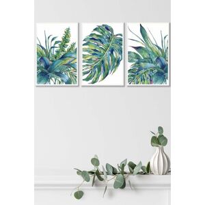 ARTZE - Blue Green Watercolour Tropical Leaves - Framed - Medium - Set of 3 - Wall Art ARTZE - Blue Green Watercolour Tropical Leaves - Framed - Medium - Set of 3 - Wall Art