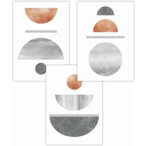 ARTZE Set of 3 Copper & Grey Abstract Mid Century Geometric Art Posters in Pale Orange Size: W42 cm x H59 cm Pale Orange W42 cm x H59 cm ARTZE Set of 3 Copper & Grey Abstract Mid Century Geometric Art Posters in Pale Orange Size: W42 cm x H59 cm Pale Orange W42 cm x H59 cm