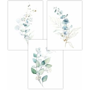 ARTZE Set of 3 Green Blue Watercolour Eucalyptus Set 2 Art Posters in Light Green Size: W42 cm x H59 cm Light Green W42 cm x H59 cm ARTZE Set of 3 Green Blue Watercolour Eucalyptus Set 2 Art Posters in Light Green Size: W42 cm x H59 cm Light Green W42 cm x H59 cm