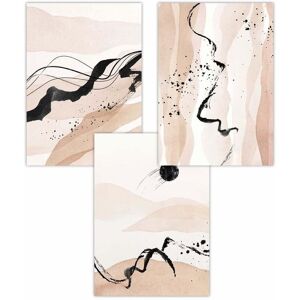 ARTZE Set of 3 Beige Black Abstract Mountain Contours Art Posters Size: W42 cm x H59 cm Beige W42 cm x H59 cm ARTZE Set of 3 Beige Black Abstract Mountain Contours Art Posters Size: W42 cm x H59 cm Beige W42 cm x H59 cm