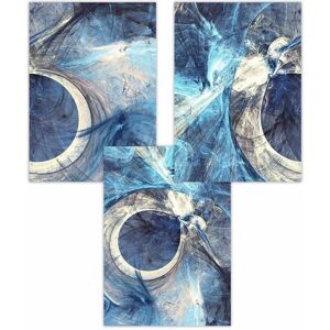 ARTZE Set of 3 Abstract Blue & Cream Mixed Media Fractal Art Posters Size: W42 cm x H59 cm Blue W42 cm x H59 cm ARTZE Set of 3 Abstract Blue & Cream Mixed Media Fractal Art Posters Size: W42 cm x H59 cm Blue W42 cm x H59 cm