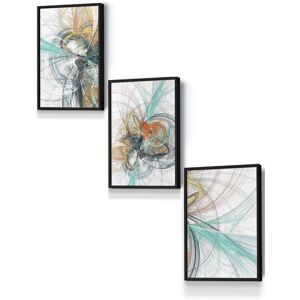 ARTZE Set of 3 Black Framed Abstract Aqua Grey Mixed Media Fractal Wall Art Size: W53 cm x H73 cm x D20mm Aqua W53 cm x H73 cm x D20mm ARTZE Set of 3 Black Framed Abstract Aqua Grey Mixed Media Fractal Wall Art Size: W53 cm x H73 cm x D20mm Aqua W53 cm x H73 cm x D20mm