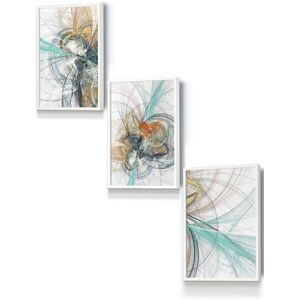 ARTZE Set of 3 White Framed Abstract Aqua Grey Mixed Media Fractal Wall Art Size: W45 cm x H62 cm x D20mm Aqua W45 cm x H62 cm x D20mm ARTZE Set of 3 White Framed Abstract Aqua Grey Mixed Media Fractal Wall Art Size: W45 cm x H62 cm x D20mm Aqua W45 cm x H62 cm x D20mm
