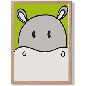 ARTZE Cute Cartoon Style Hippo Face Framed Print SIZE: A2 with Oak Frame in Grey Size: A3 Grey A3 ARTZE Cute Cartoon Style Hippo Face Framed Print SIZE: A2 with Oak Frame in Grey Size: A3 Grey A3