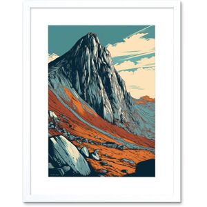 Artery8 Wall Art Print Tryfan Mountain Peak Landscape Teal Brown Linocut Artwork Framed 9X7 Inch in White Size: W7" x H9" White W7" x H9" Artery8 Wall Art Print Tryfan Mountain Peak Landscape Teal Brown Linocut Artwork Framed 9X7 Inch in White Size: W7" x H9" White W7" x H9"