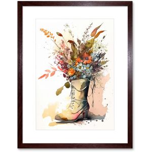 Artery8 Wall Art Print Spring Wildflower Bouquet in High Heel Army Boot Artwork Framed 9X7 Inch in Brown Size: W7" x H9" Brown W7" x H9" Artery8 Wall Art Print Spring Wildflower Bouquet in High Heel Army Boot Artwork Framed 9X7 Inch in Brown Size: W7" x H9" Brown W7" x H9"