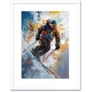 Artery8 Wall Art Print Skier Skiing Down Slope Vibrant Splat Art Painting Artwork Framed 9X7 Inch in White Size: W7" x H9" White W7" x H9" Artery8 Wall Art Print Skier Skiing Down Slope Vibrant Splat Art Painting Artwork Framed 9X7 Inch in White Size: W7" x H9" White W7" x H9"