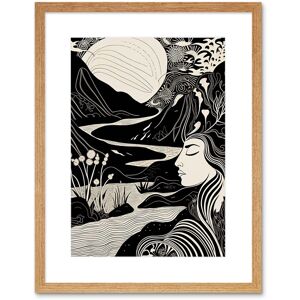 Artery8 Wall Art Print Earth Goddess River Mountain Landscape Linocut Artwork Framed 9X7 Inch in Beige Size: W7" x H9" Beige W7" x H9" Artery8 Wall Art Print Earth Goddess River Mountain Landscape Linocut Artwork Framed 9X7 Inch in Beige Size: W7" x H9" Beige W7" x H9"