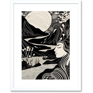 Artery8 Wall Art Print Earth Goddess River Mountain Landscape Linocut Artwork Framed 9X7 Inch in White Size: W7" x H9" White W7" x H9" Artery8 Wall Art Print Earth Goddess River Mountain Landscape Linocut Artwork Framed 9X7 Inch in White Size: W7" x H9" White W7" x H9"