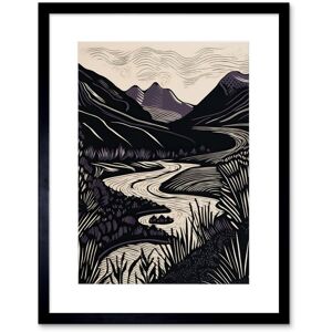 Artery8 Wall Art Print Mountain River Landscape Purple & Black Linocut Artwork Framed 9X7 Inch Size: W7" x H9" Black W7" x H9" Artery8 Wall Art Print Mountain River Landscape Purple & Black Linocut Artwork Framed 9X7 Inch Size: W7" x H9" Black W7" x H9"