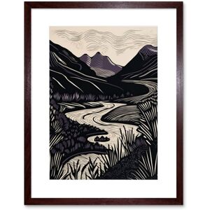 Artery8 Wall Art Print Mountain River Landscape Purple & Black Linocut Artwork Framed 9X7 Inch in Brown Size: W7" x H9" Brown W7" x H9" Artery8 Wall Art Print Mountain River Landscape Purple & Black Linocut Artwork Framed 9X7 Inch in Brown Size: W7" x H9" Brown W7" x H9"