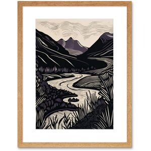 Artery8 Wall Art Print Mountain River Landscape Purple & Black Linocut Artwork Framed 9X7 Inch in Beige Size: W7" x H9" Beige W7" x H9" Artery8 Wall Art Print Mountain River Landscape Purple & Black Linocut Artwork Framed 9X7 Inch in Beige Size: W7" x H9" Beige W7" x H9"