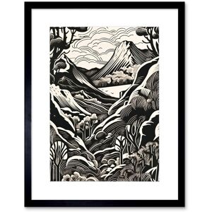 Artery8 Wall Art Print Forest Mountain Landscape Black & White Linocut Artwork Framed 9X7 Inch Size: W7" x H9" Black W7" x H9" Artery8 Wall Art Print Forest Mountain Landscape Black & White Linocut Artwork Framed 9X7 Inch Size: W7" x H9" Black W7" x H9"
