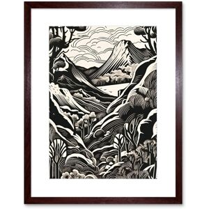 Artery8 Wall Art Print Forest Mountain Landscape Black & White Linocut Artwork Framed 9X7 Inch in Brown Size: W7" x H9" Brown W7" x H9" Artery8 Wall Art Print Forest Mountain Landscape Black & White Linocut Artwork Framed 9X7 Inch in Brown Size: W7" x H9" Brown W7" x H9"