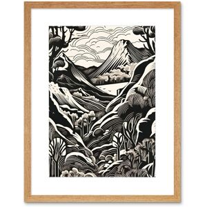 Artery8 Wall Art Print Forest Mountain Landscape Black & White Linocut Artwork Framed 9X7 Inch in Beige Size: W7" x H9" Beige W7" x H9" Artery8 Wall Art Print Forest Mountain Landscape Black & White Linocut Artwork Framed 9X7 Inch in Beige Size: W7" x H9" Beige W7" x H9"