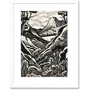 Artery8 Wall Art Print Forest Mountain Landscape Black & White Linocut Artwork Framed 9X7 Inch Size: W7" x H9" White W7" x H9" Artery8 Wall Art Print Forest Mountain Landscape Black & White Linocut Artwork Framed 9X7 Inch Size: W7" x H9" White W7" x H9"