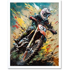 Artery8 Wall Art Print Motocross Race Sport Driver Action Shot Painting Art Framed in White Size: W12" x H16" White W12" x H16" Artery8 Wall Art Print Motocross Race Sport Driver Action Shot Painting Art Framed in White Size: W12" x H16" White W12" x H16"